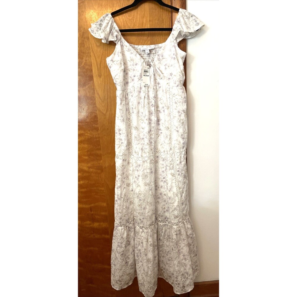 And Now This Smocked V-Neck Midi Maxi Dress M Lace Ruffle Fairy Boho Feminine